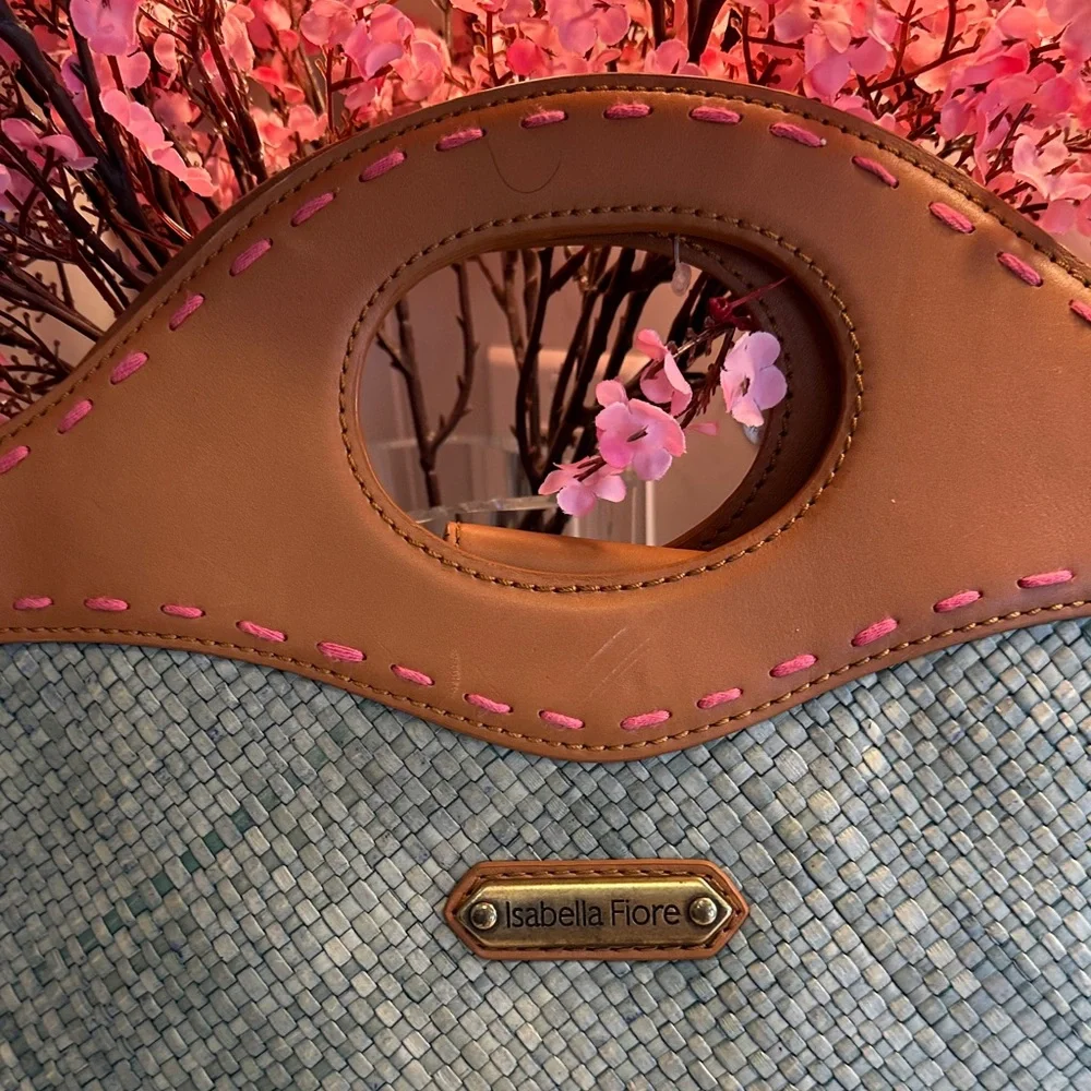 Isabella Fiore Pink and Blue Embroidered Tote - Picture 6 of 9